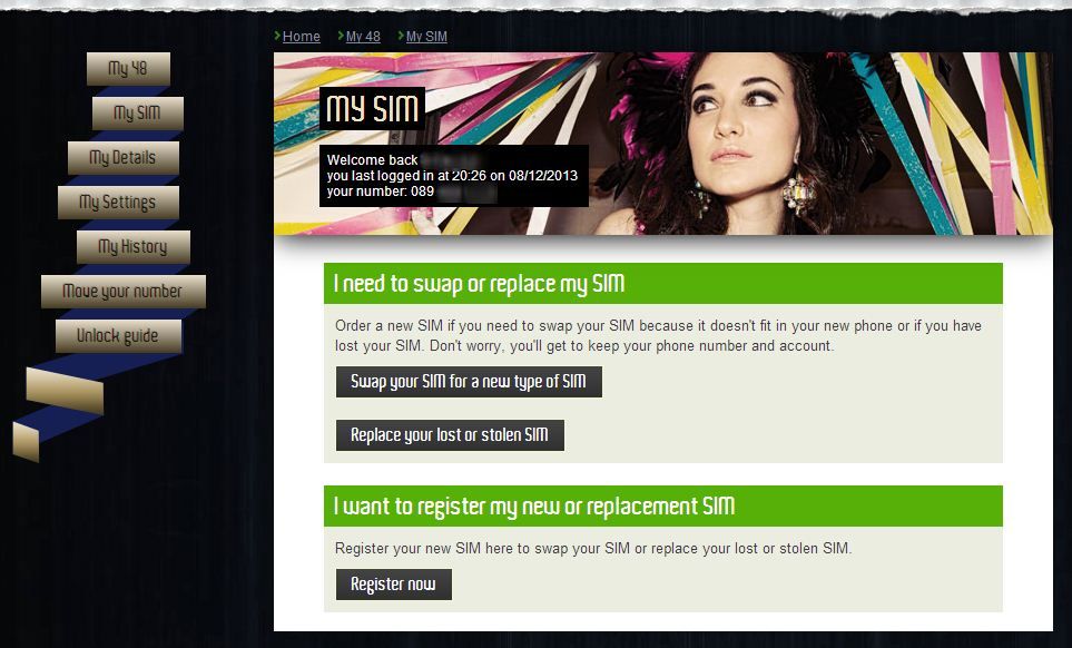 My SIM page