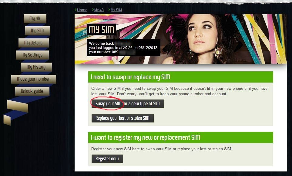 My SIM page, swap