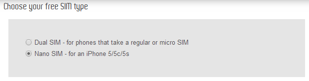 Choose SIM type
